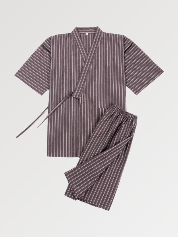 Jimbei traditionnel japonais rayé pêche