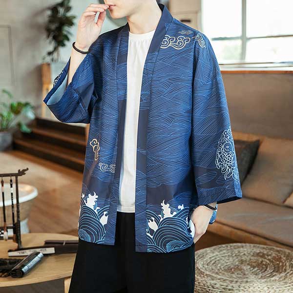 Veste Kimono Homme Bleue Grues-4.jpg