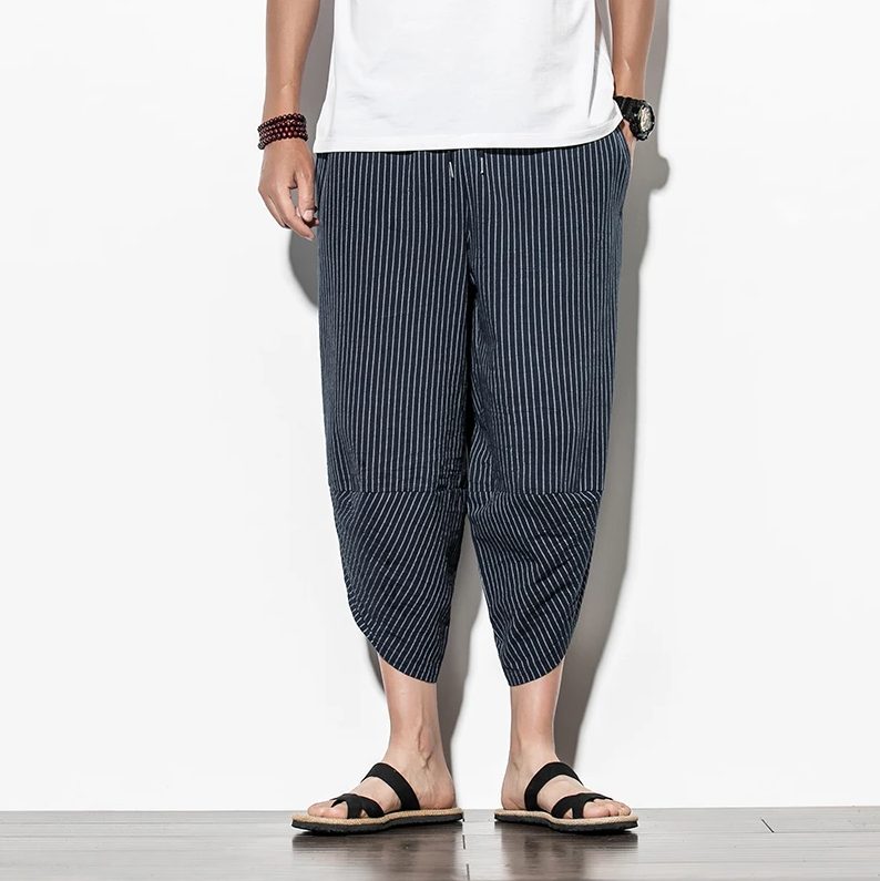 Pantalon japonais traditionnel rayé bleu foncé-1.jpg