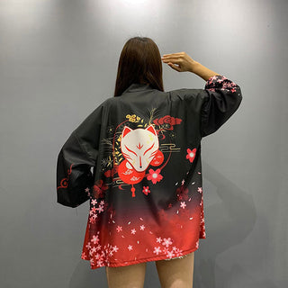 Kimono court imprimé Kitsune japonais