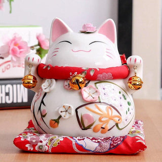 Chat Maneki Neko fleurs japonaises