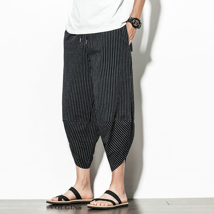 Pantalon japonais traditionnel rayé noir-1.jpg