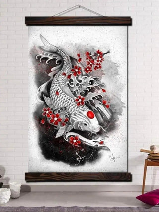 Tableau illustration japonaise carpe koï majestueuse