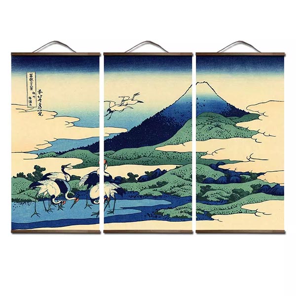 Tableau triptyque grues japonaises et Mont Fuji-0.jpg