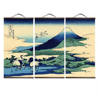 Tableau triptyque grues japonaises et Mont Fuji