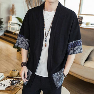 Veste Kimono Motifs Abstraits Bleutés
