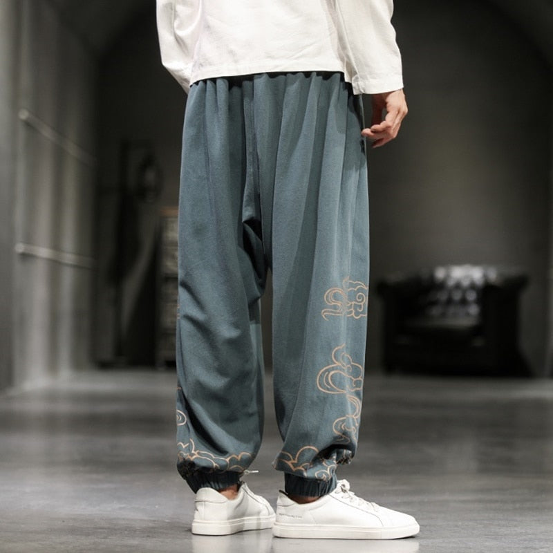 Pantalon large homme motifs japonais