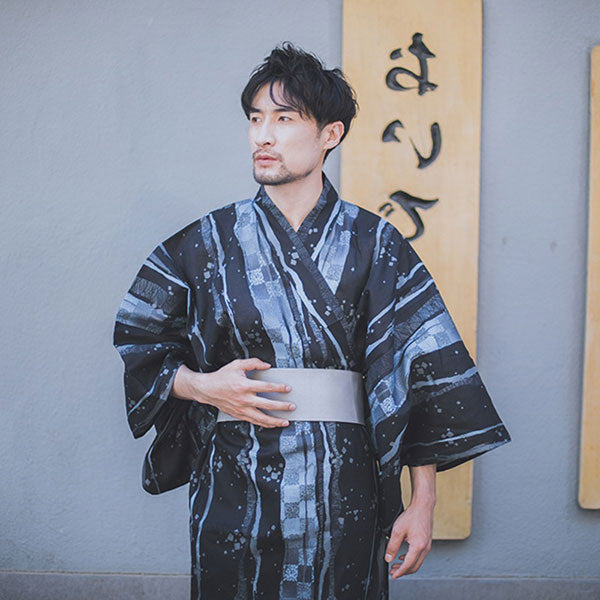 Yukata Homme Bleu Motifs Modernes