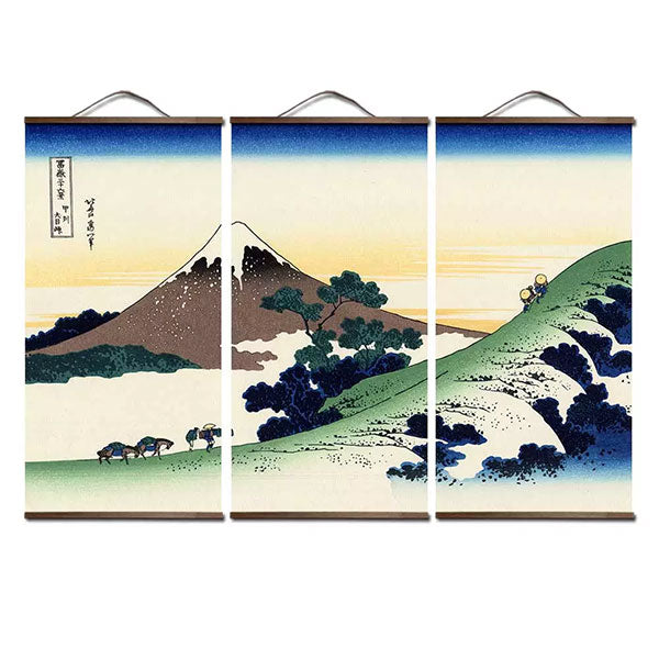 Triptyque estampe japonaise vue du mont Fuji