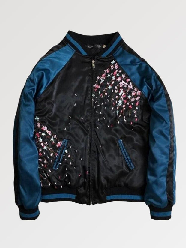 Veste Sukajan bicolore bleu broderie Carpe Koï-1.jpg