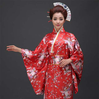 Kimono satiné style japonais rouge