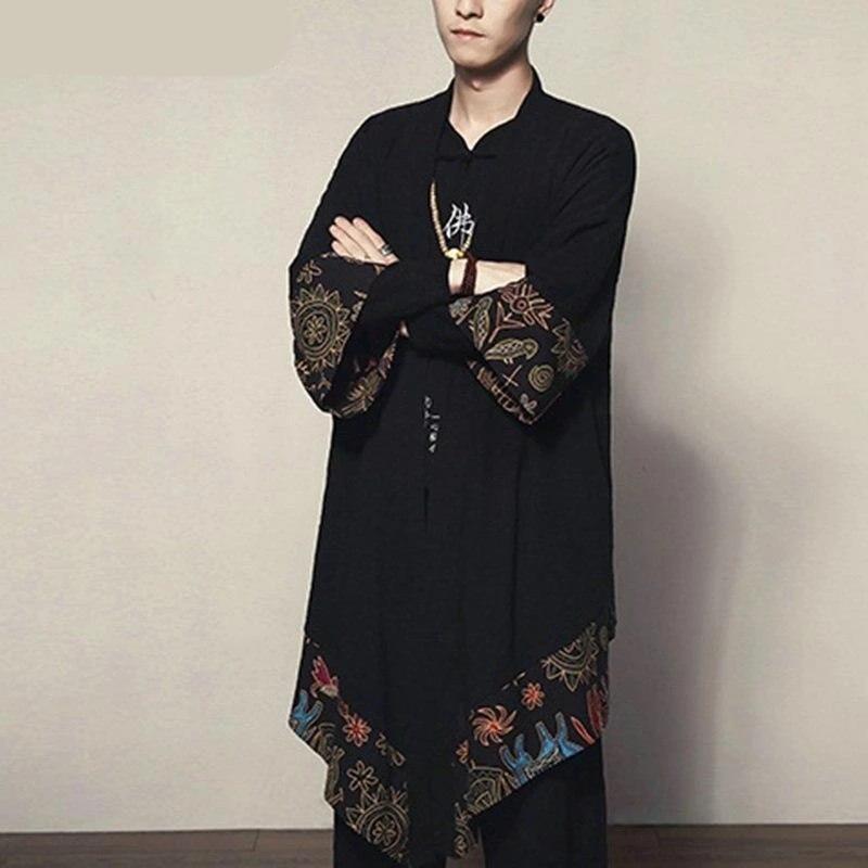 Veste Longue Kimono Noir Motifs Nature-6.jpg