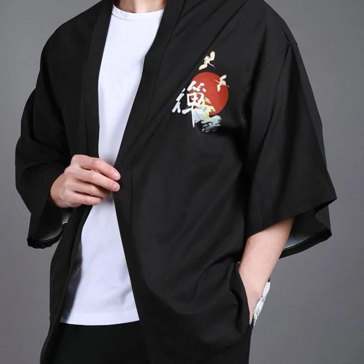 Veste Kimono Noire Soleil Rouge & Vagues-1.jpg