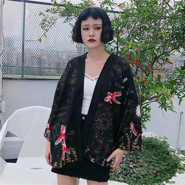 Cardigan japonais style kimono Carpes Koï