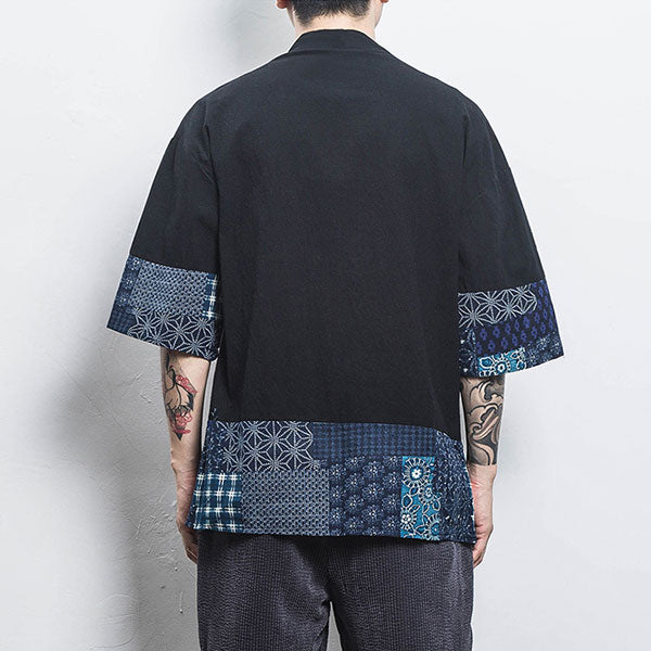 Veste Kimono Homme Motifs Géométriques Bleus-6.jpg