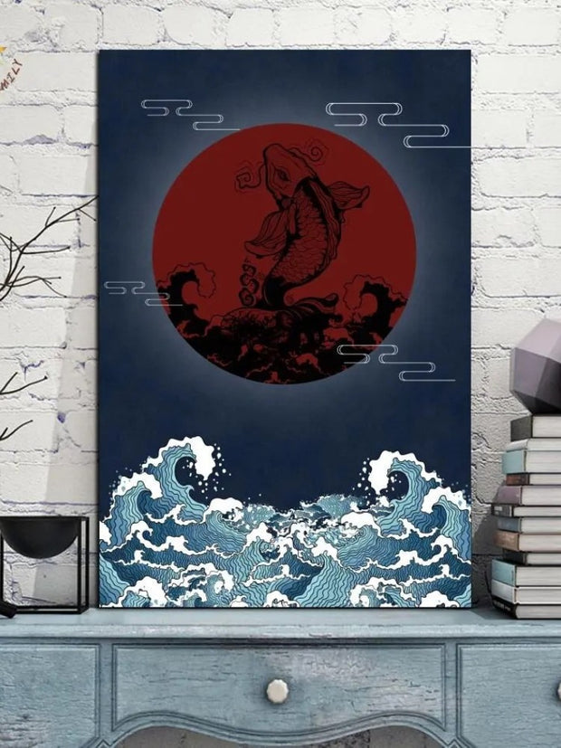Tableau japonais nuit de la carpe koï-1.jpg