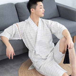 Jinbei japonais à carreaux blancs