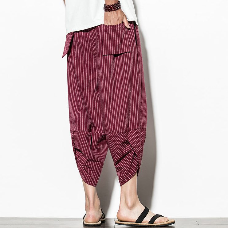 Pantalon japonais traditionnel rayé bordeau-3.jpg