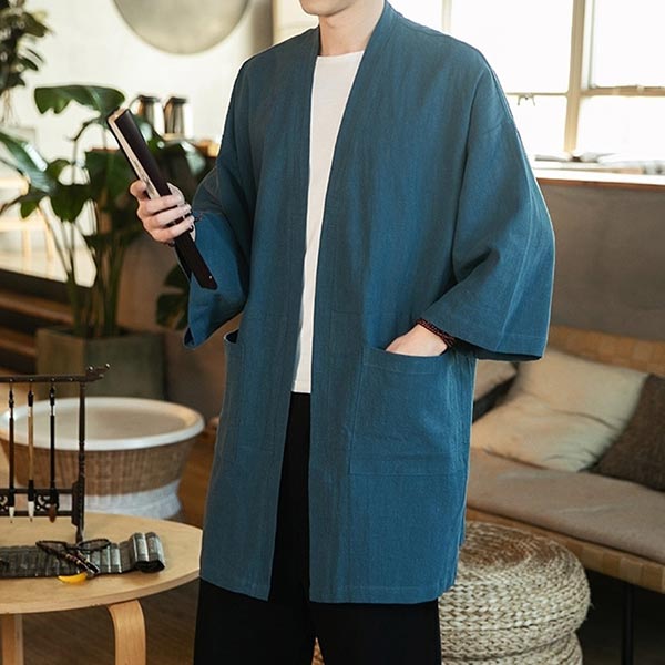 Veste Longue Homme Style Kimono Uni-5.jpg