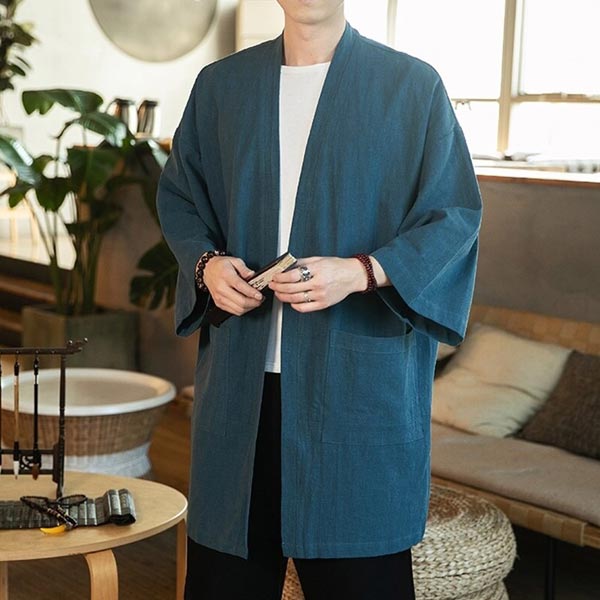 Veste Longue Homme Style Kimono Uni-3.jpg