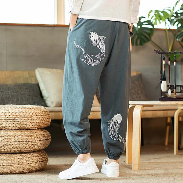 Pantalon style japonais motif carpe koï-4.jpg