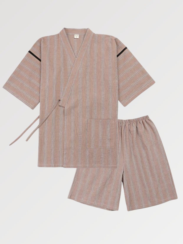 Jimbei traditionnel japonais rayé pêche-0.jpg