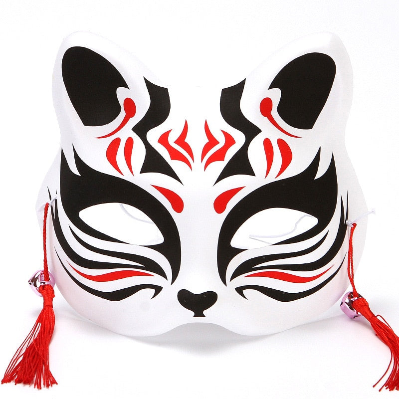 Masque japonais Kitsune noir et rouge