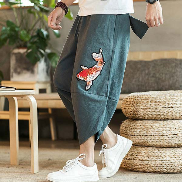 Pantalon japonais pour homme carpe koï brodé-5.jpg