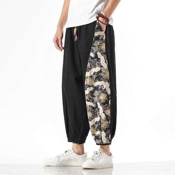 Pantalon japonais imprimé motif grue-4.jpg