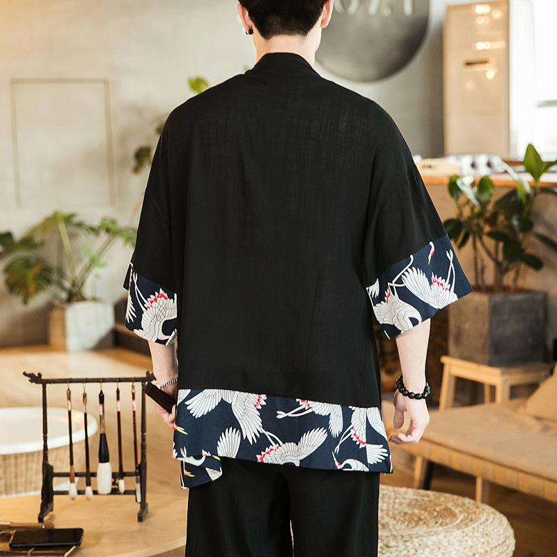 Veste Kimono Long Homme Japonais Grue