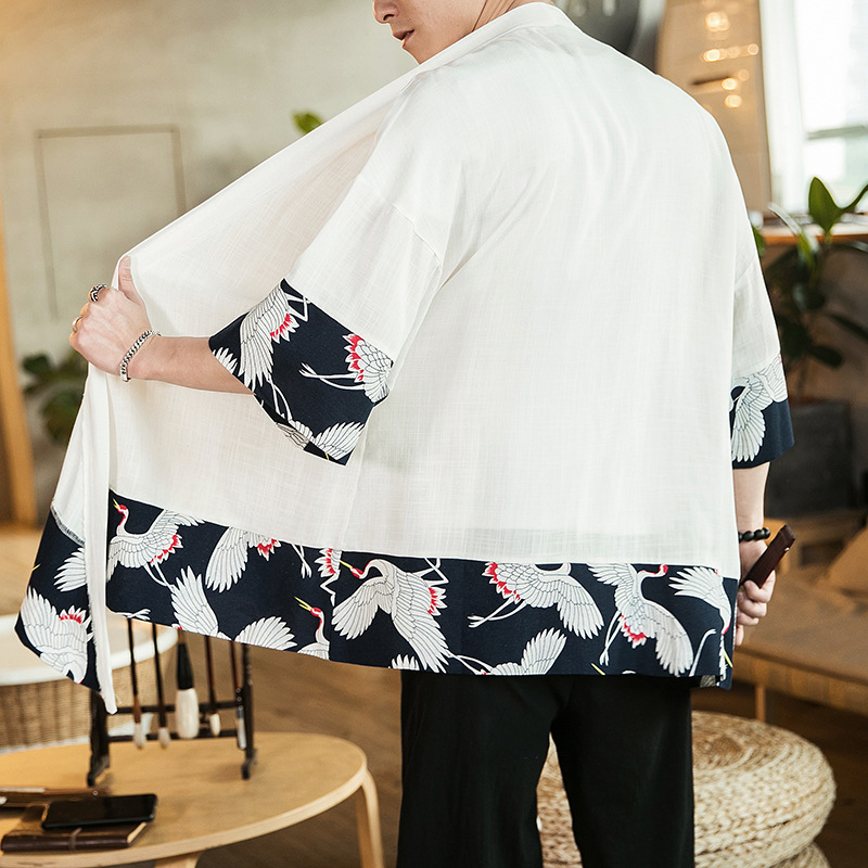Veste Kimono Long Homme Japonais Grue
