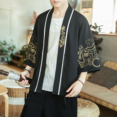 Veste Kimono Motif Dragon Doré