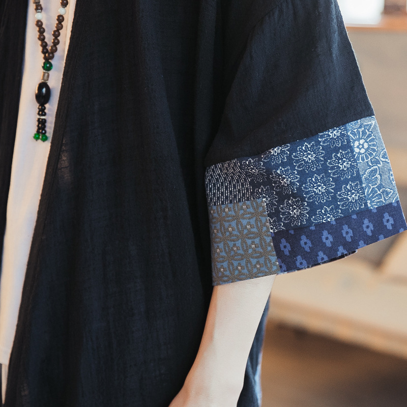 Veste Kimono Noir Original Bleu