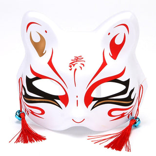 Masque kitsune japonais doré et rouge