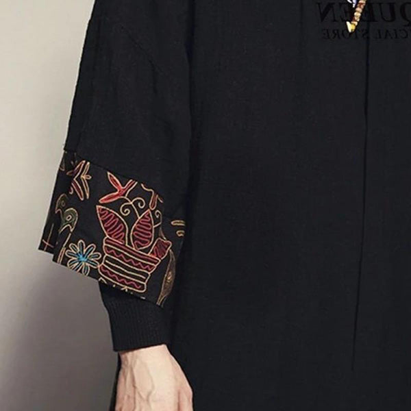 Veste Longue Kimono Noir Motifs Nature-3.jpg