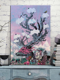 Tableau japonais cerf fleuri-2.jpg
