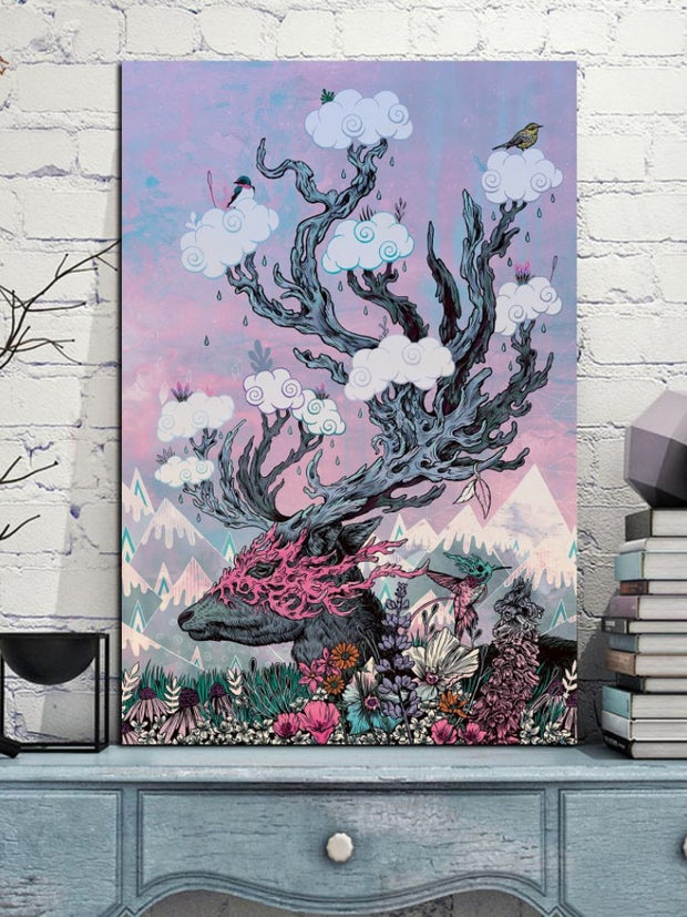 Tableau japonais cerf fleuri