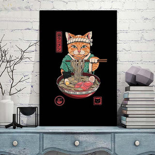 Tableau japonais chat et bol de ramen