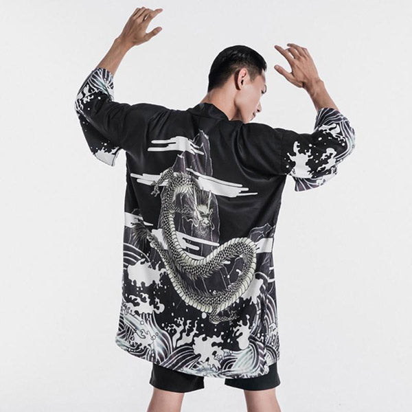 Veste Kimono Homme Dragon Black & White