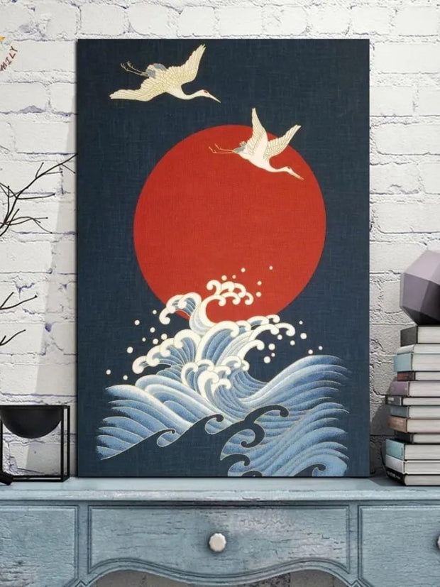 Toile japonaise vagues et soleil levant-1.jpg