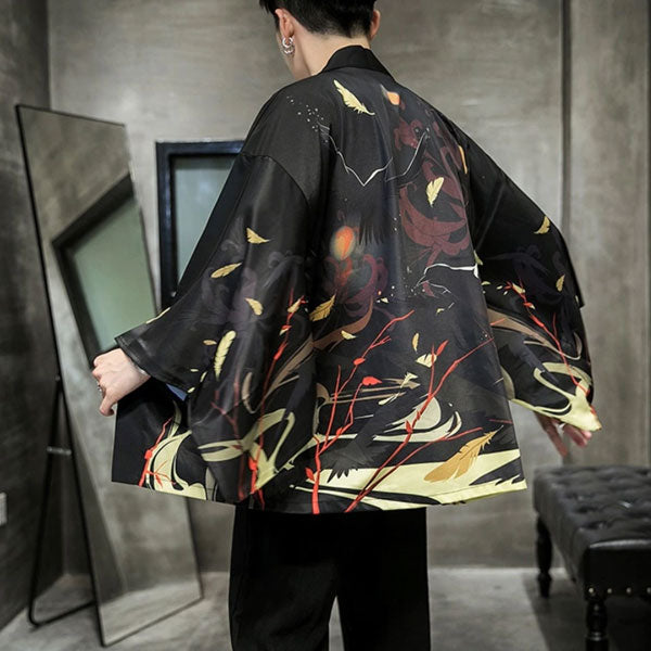 Veste Kimono Homme Motifs Plumes