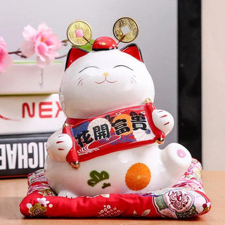 Tirelire Maneki Neko pièces et parchemin porte bonheur