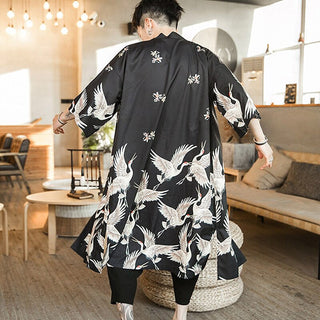 Veste Kimono Longue Motifs Grues