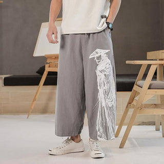 Pantalon japonais large imprimé samouraï