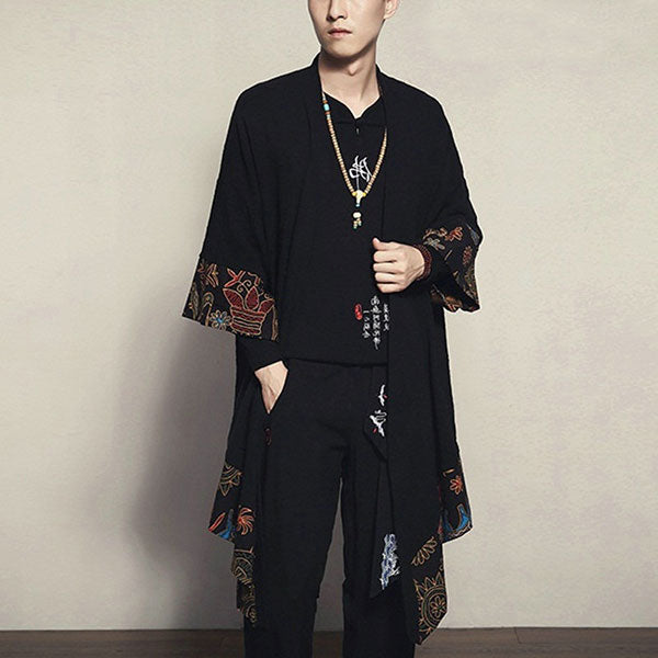 Veste Longue Kimono Noir Motifs Nature-0.jpg