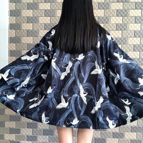 Veste style kimono grues japonaises