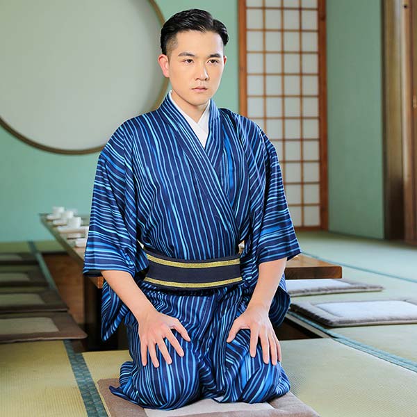 Kimono Homme Rayé Bleu Intense
