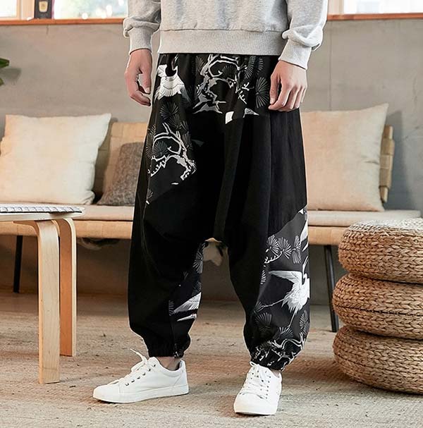 Pantalon style sarouel imprimé grues japonaises-3.jpg