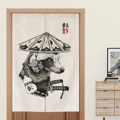 Noren japonais tanuki samuraï