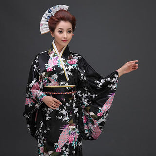 Kimono satiné style japonais noir